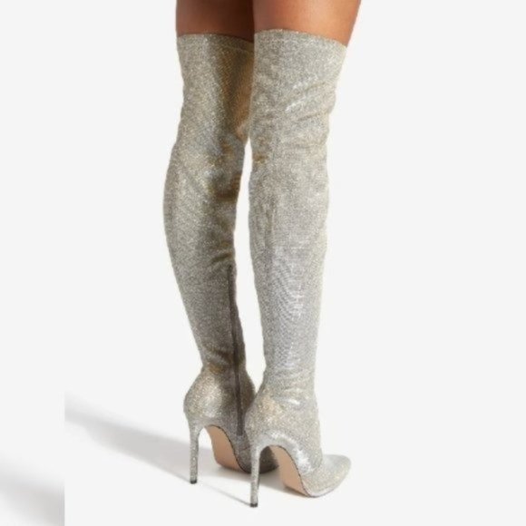 LEKISHA // Sparkly Over the Knee Pointed Toe Stiletto Boots - Picture 4 of 13